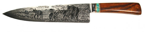 10 inch Chef's Knife with 'Elephants' Etching.