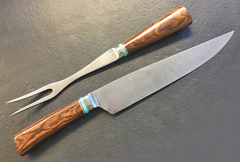 10 inch Carving Set with Plain Etched Blades & Desert Ironwood Handles.