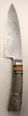6 inch Chef's Knife with 'Sunflower' Etching.