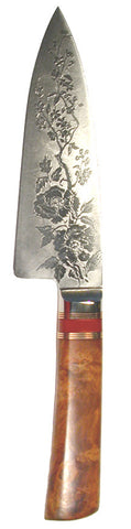 6 inch Chef's Knife with 'Wild Roses' Etching.
