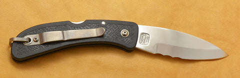 Boye Cobalt Basketweave Lockback Folding Pocket Knife with Serrations, Black Handle and Marlin Spike.