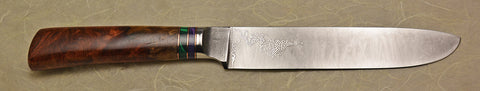 6.5 inch Sandwich Knife with 'Grapevine' Etching and Amboyna Burl Handle.