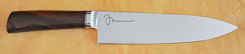 8 inch Chef's Knife with Dendritic Cobalt Blade and Laser Etched Inscription.