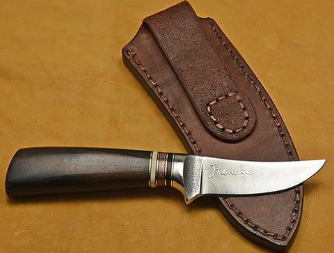 3 inch Trailing Point Skinner with 'Mustangs' Etching and Macassar Ebony Handle.