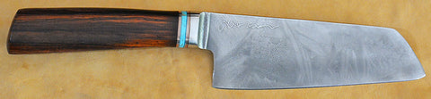 6 inch Chopper with 'Tsunami' Etching with Turquoise and Cocobolo Handle.
