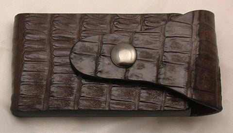 Dark Brown Croc Belt Sheath for Wide-Blade Lockback Folding Pocket Knife.