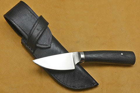 3 inch Dropped Edge Utility Knife with Dendritic Cobalt Blade and Black Linen Micarta Handle.