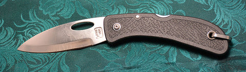 Boye Cobalt Open Thumb Hole Lockback Folding Pocket Knife with Black Handle.