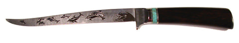7.25 inch Filet Knife with 'Dolphins' Etching.