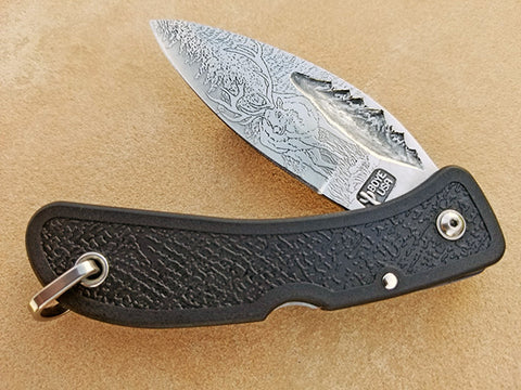 Boye Mountain Lockback Folding Pocket Knife with 'Wapiti Elk' Etching.