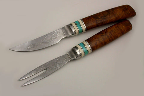 3.5 inch Table Knife and Fork set with 'String of Whales' Etching.