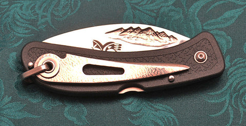 Boye Cobalt Mountain Lockback Folding Pocket Knife with Hawk Rainbird Laser Engraving, Black Handle and Marlin Spike.