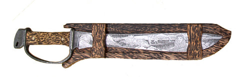 15 inch Damascus Bush Knife by Don Norris with 'Pride of Lions' Etching.