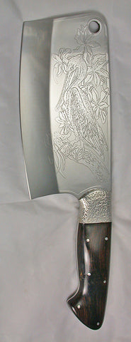 6 inch Kitchen Cleaver by Kevin Harvey with 'Pelican' Etching.