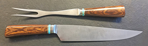 10 inch Carving Set with Plain Etched Blades & Desert Ironwood Handles.