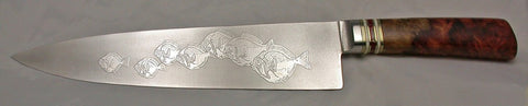 10 inch Chef's Knife with 'School of Fish' Etching.