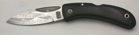 Boye Custom Suburst Lockback Folding Knife with 'Tsunami' Etching.