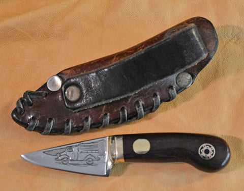2 inch Sawblade Steel Knife with Custom Etchings of Truck & Birds in a Nest
