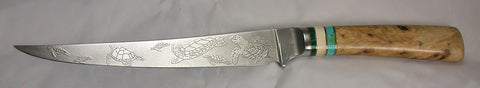 8 inch Filet Knife with 'Sea Turtles' Etching.