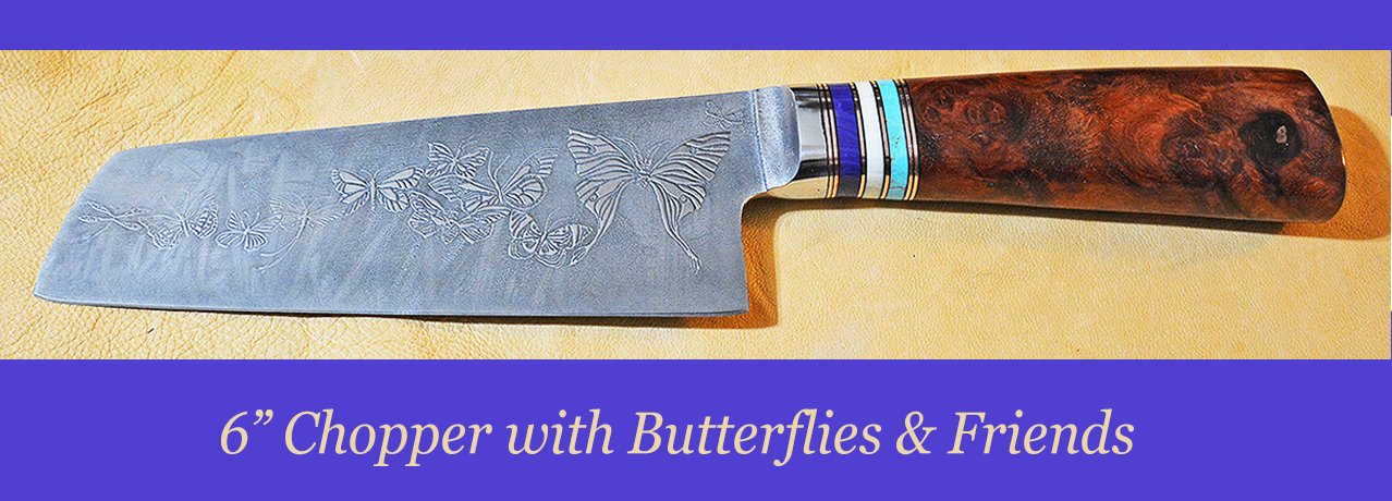 6 Inch Chopper with Butterflies & Friends Etching Amboyna Handle
