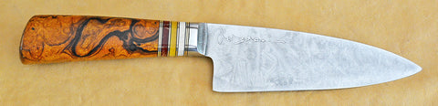 6 inch Chef's Knife with 'Butterflies and Friends' Etching and Exhibition Desert Ironwood Handle.