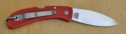 Boye Cobalt Sunburst Lockback Folding Knife with Red Zytel Handle.