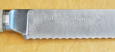 8 inch Bread and Challah Knife with 'Hamotsi Prayer' & 'Wheat Sheaves' Etching.
