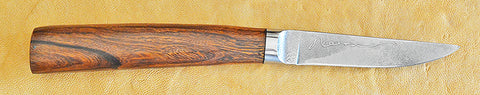 3 inch Paring Knife with 'Feather' Etching & Desert Ironwood Handle.