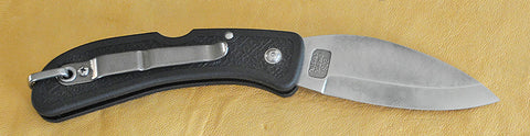Boye Bow Hunter Lockback Folding Pocket Knife with 'Goats' Etching and Black Zytel Handle.