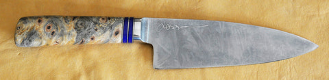 6 inch Chef's Knife with 'Heron' Etching and Buckeye Burl Handle.