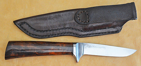 4 inch Dropped Point Hunter with Plain Etched Blade and Exhibition Desert Ironwood Handle.
