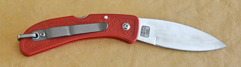 Boye Sunburst Lockback Folding Pocket Knife with 'Sunflowers' Etching and Red Zytel Handle.