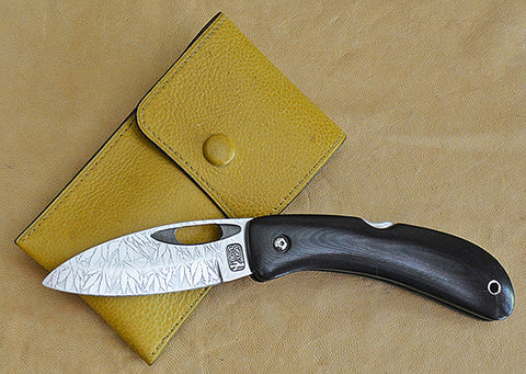 Boye Custom Open Hole Lockback Folding Knife with 'All Over Cannabis Leaf Pattern' Etchings.