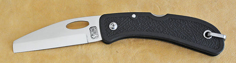 Boye Cobalt Sheepsfoot Lockback Folding Pocket Knife with Black Zytel Handle.