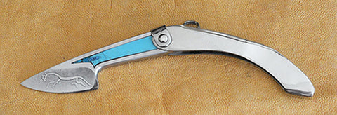 Boye Mini-Tweezerlock Folding Knife with 'Celtic Horse' Etching & Turquoise Inlay.