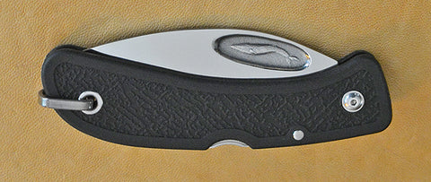 Boye Cobalt Blue Whale Lockback Folding Pocket Knife with Black Zytel Handle.