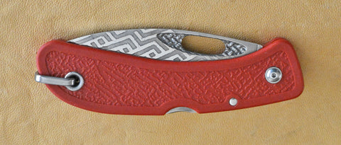 Boye Basketweave Lockback Folding Pocket Knife with 'Basketweave' Etching and Red Zytel Handle - 2nd.