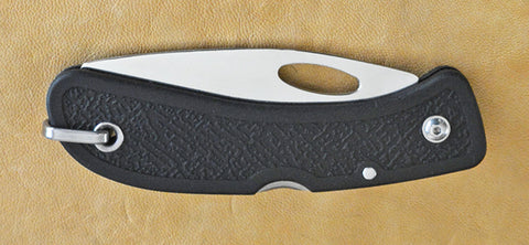 Boye Cobalt Sheepsfoot Lockback Folding Pocket Knife with Black Zytel Handle.