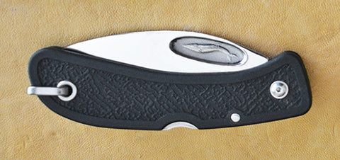 Boye Cobalt Blue Whale Lockback Folding Pocket Knife with Black Zytel Handle.