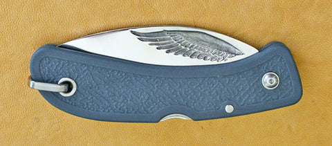 Boye Cobalt Eagle Wing Lockback Folding Pocket Knife with Blue Handle.