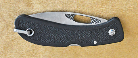 Boye Basketweave/Hole Lockback Folding Knife with Plain Etched Blade.