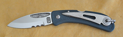 Boye Cobalt Sunburst Lockback Folding Pocket Knife with Blue Handle, Serrations & Marlin Spike