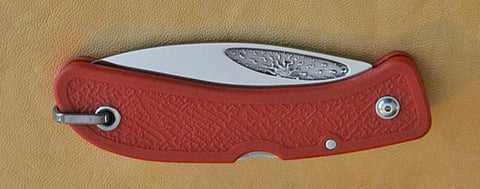 Boye Cobalt Sunburst Lockback Folding Knife with Red Zytel Handle.