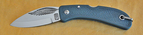 Boye Cobalt Eagle Wing Lockback Folding Pocket Knife with Blue Handle.