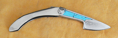 Boye Mini-Tweezerlock Folding Knife with 'Celtic Horse' Etching & Turquoise Inlay.
