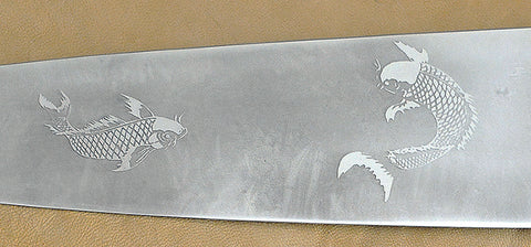 David Boye-made 8 inch Chef's Knife with 'Koi' Etching.