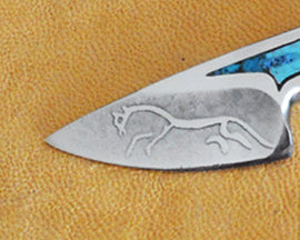 Boye Mini-Tweezerlock Folding Knife with 'Celtic Horse' Etching & Turquoise Inlay.