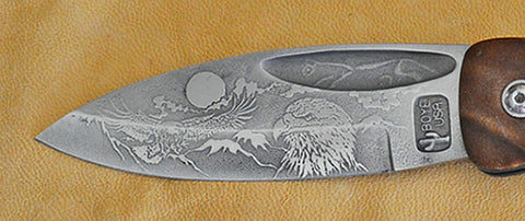 Boye Custom Celtic Horse Lockback Folding Pocket Knife with 'Eagles' Etching.