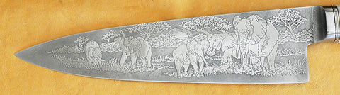 8 inch Chef's Knife with 'Elephants' Etching.