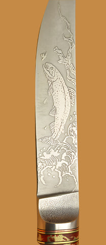 4.5 inch Kitchen Utility Knife with 'Trout' Etching.